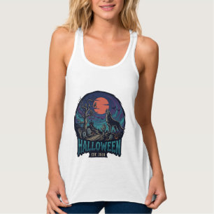 Halloween Est Huilende Wolf Rode Maan Zombie Hand_ Tanktop