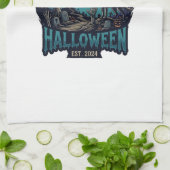 Halloween Est Huilende Wolf Rode Maan Zombie Hand_ Theedoek (Gevouwen)