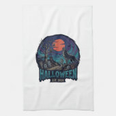 Halloween Est Huilende Wolf Rode Maan Zombie Hand_ Theedoek (Verticaal)