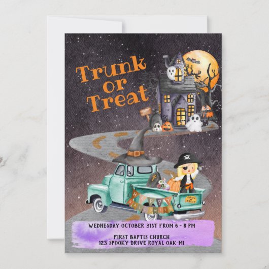 Halloween Evenement Uitnodiging Trunk of Treat Kin (Voorkant)