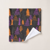 Halloween Evergreen Trees Pattern Black Sinaasappe Bad Handdoek (Wasdoekje)