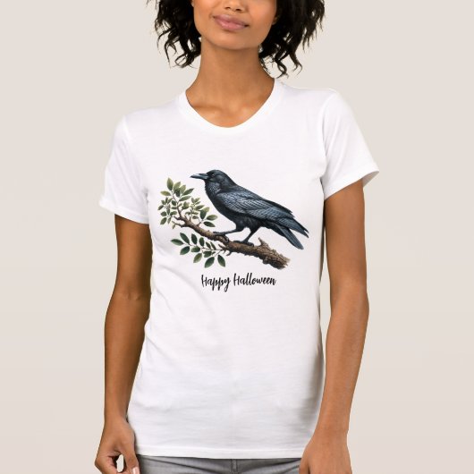 Halloween Evil Black Crow Green Leaves Vrouwen T-shirt (Voorkant)