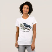 Halloween Evil Black Crow Green Leaves Vrouwen T-shirt (Voorkant volledig)
