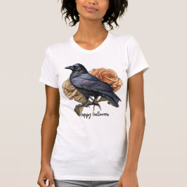 Halloween Evil Black Crow Oranje Bloemen Vrouwen T-shirt
