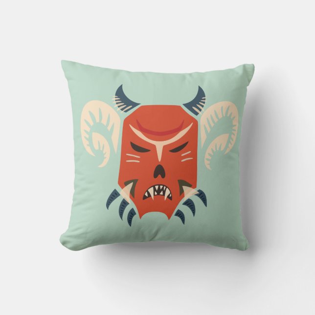 Halloween Evil Horned Demon Mask Kussen (Voorkant)