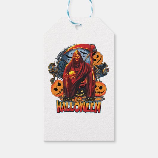 Halloween Evil skeleton, pompoen Cadeaulabel (Achterkant)