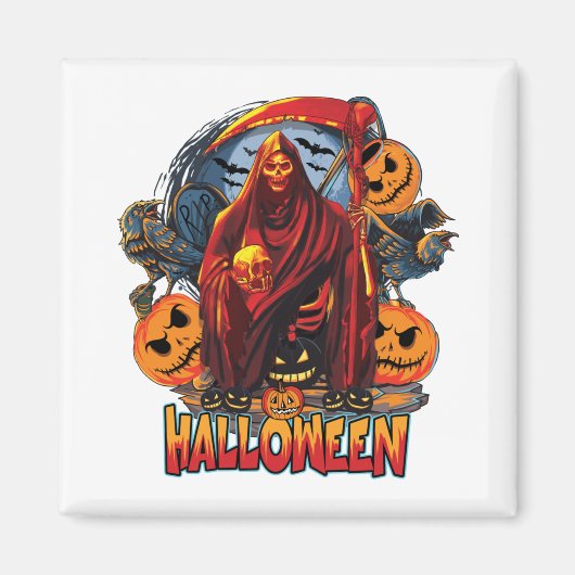 Halloween Evil skeleton, pompoen Magneet (Voorkant)