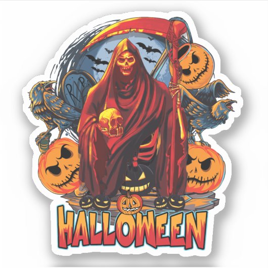 Halloween Evil skeleton, pompoen Sticker (Voorkant)