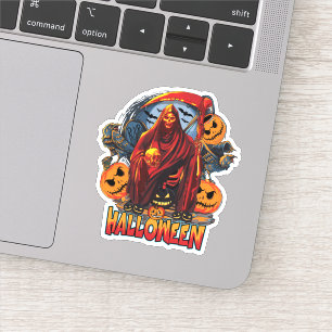 Halloween Evil skeleton, pompoen Sticker