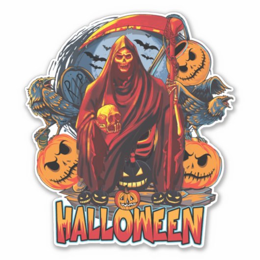 Halloween Evil skeleton, pompoen Sticker (Voorkant)