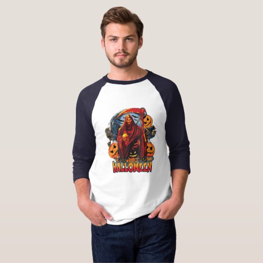 Halloween Evil skeleton, pompoen T-shirt (Voorkant volledig)