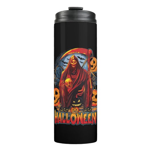 Halloween Evil skeleton, pompoen Thermosbeker (Voorkant)