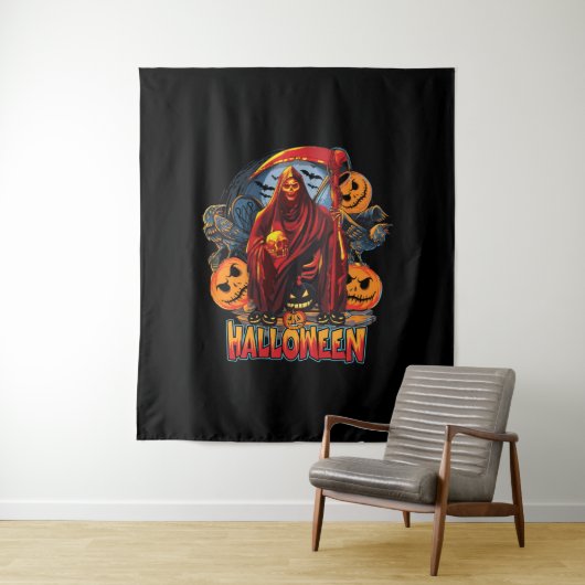 Halloween Evil skeleton, Pumpkin Wandkleed (In situ)