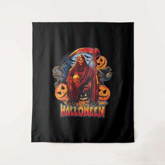 Halloween Evil skeleton, Pumpkin Wandkleed (Voorkant)