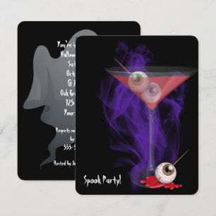Halloween Eyeball Martini in paarse rook uitnodige Kaart