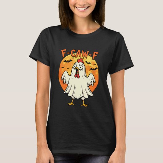 Halloween F-Caw-F Haantje Meme Grappige Geest Kip T-shirt (Voorkant)
