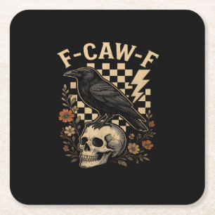 Halloween F Caw F Raaf Vogel Geruite Vintage Stijl Kartonnen Onderzetters