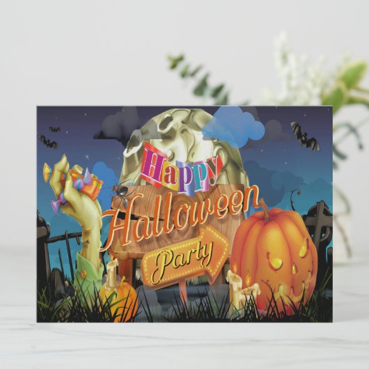 Halloween Fabulous Vector Art Party - Uitnodiging (Staand voorkant)