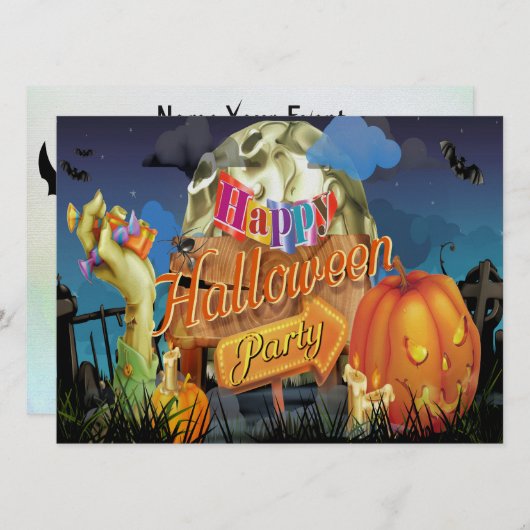 Halloween Fabulous Vector Art Party - Uitnodiging (Voorkant / Achterkant)