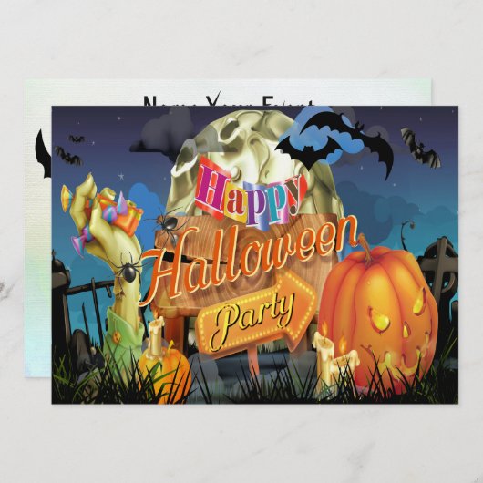 Halloween Fabulous Vector Art Party - Uitnodiging (Voorkant / Achterkant)