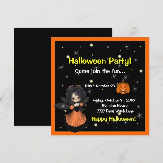 Halloween Fairy Invitation Kaart (Voorkant / Achterkant)