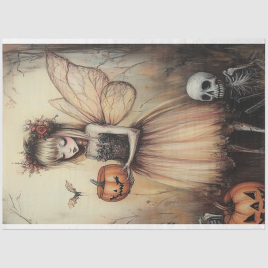  Halloween Fairy met pompoen en skelet Tissuepapier (Voorkant)