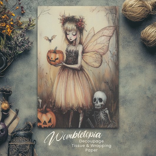  Halloween Fairy met pompoen en skelet Tissuepapier