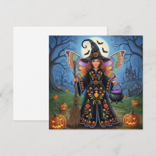 Halloween Fairy Witch met pompoenen Feestdagenkaart (Voorkant / Achterkant)