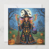 Halloween Fairy Witch met pompoenen Feestdagenkaart (Voorkant)