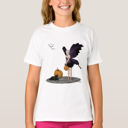 Halloween Fairy with Pumpkin Girls T-Shirt (Voorkant)