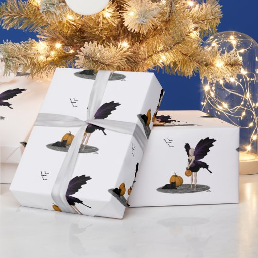 Halloween Fairy with Pumpkin Wrapping Paper Cadeaupapier (Feestdagen)