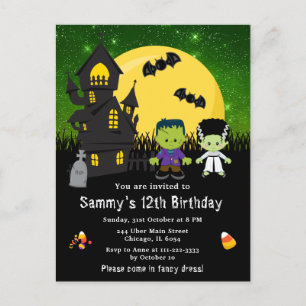 Halloween Fancy Dress Birthday Monsters Green Briefkaart