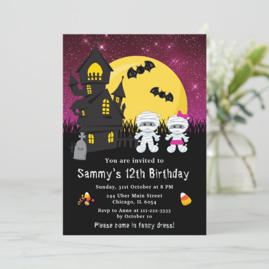 Halloween Fancy dress Birthday Mummy roze Kaart (Staand voorkant)