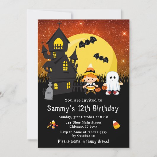 Halloween Fancy Dress Birthday Witch Ghost Sinaasa Kaart (Voorkant)