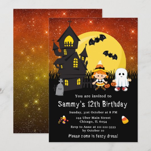 Halloween Fancy Dress Birthday Witch Ghost Sinaasa Kaart (Voorkant / Achterkant)
