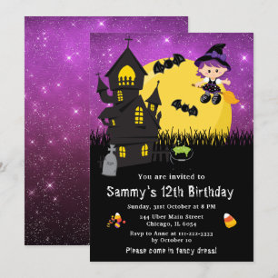 Halloween Fancy dress Birthday Witch Paars Kaart