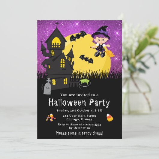 Halloween Fancy dress party heks Paars Kaart (Staand voorkant)