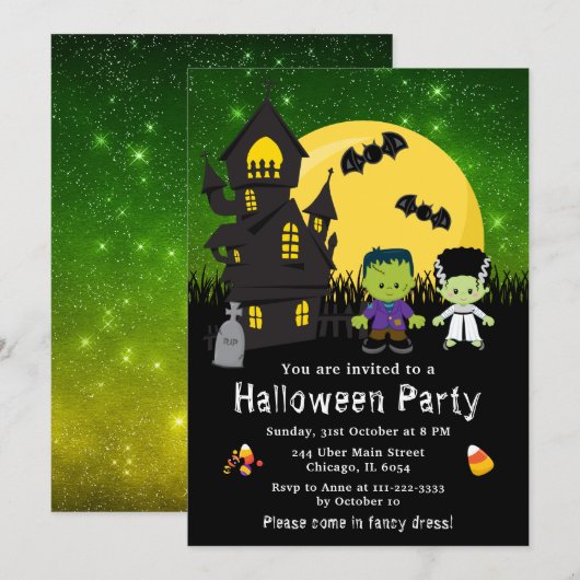 Halloween Fancy Dress Party Monsters Green Kaart (Voorkant / Achterkant)