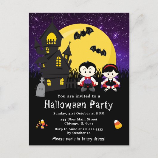Halloween Fancy Dress Party Vampires Paars Briefkaart (Voorkant)