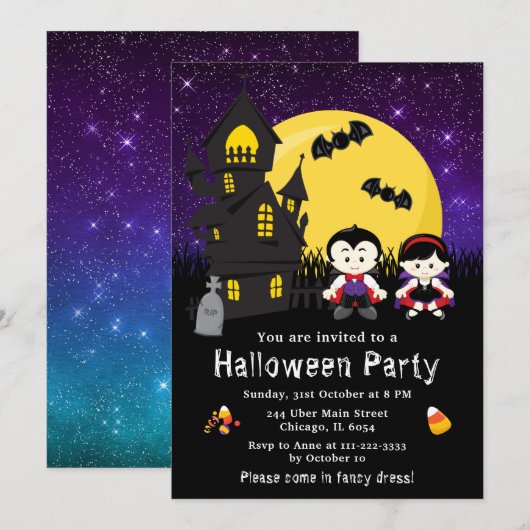 Halloween Fancy Dress Party Vampires Paars Kaart (Voorkant / Achterkant)