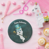 Halloween Fancy Ghost in Night Sky Gold Skull Cane Papieren Bordje (Feest)