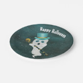 Halloween Fancy Ghost in Night Sky Gold Skull Cane Papieren Bordje (Gekanteld)