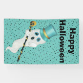 Halloween Fancy Ghost Top Hat Gold Skull Stars Spandoek (Horizontaal)