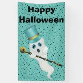 Halloween Fancy Ghost Top Hat Gold Skull Stars Spandoek (Verticaal)
