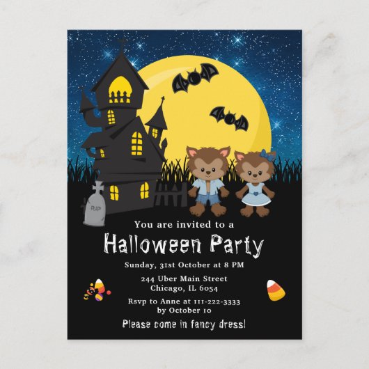Halloween Fancy Jurk Party Weerwolf Blauw Briefkaart (Voorkant)