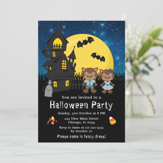 Halloween Fancy Jurk Party Weerwolf Blauw Kaart (Staand voorkant)