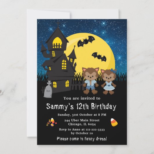 Halloween Fancy Jurk Verjaardag Weerwolf Blauw Kaart (Voorkant)