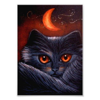 HALLOWEEN FANTASY BLACK CAT EN ORANJE MOON PRINT FOTO AFDRUK