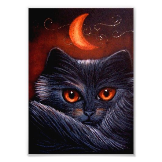 HALLOWEEN FANTASY BLACK CAT EN ORANJE MOON PRINT FOTO AFDRUK (Voorkant)