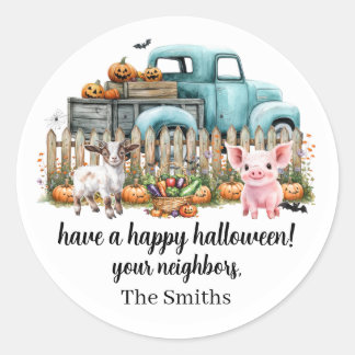 Halloween Farm Animals Blue Truck Stickers
